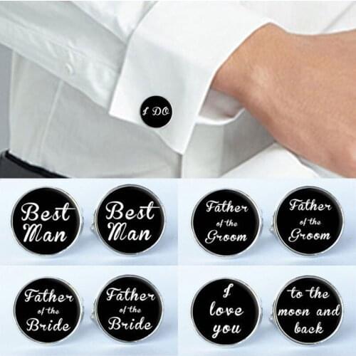 Mens Cufflinks Fashion Letter Round Black Cufflinks Silver Color Letter Cuff Button for Male Gentleman Shirt Wedding Cuff Links