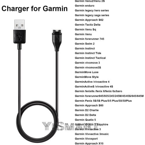 Charging Cable For Garmin Venu 2 Venu SQ Dock Cradle Forerunner 745/935/945 Charger For Fenix 5/5S/5X 6/6S/6X