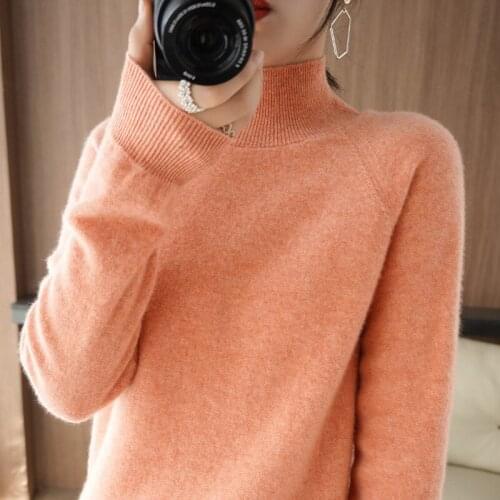 21 Autumn and Winter New Sweater Women half high Neck Pullover long Sleeve bottoming Sweater Wool loose Warm inner Sweater