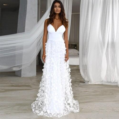 Booma 3D Appliqued with Spandex Wedding Dresses Sleeveelss Spaghetti Strap Beach Boho Bride Gowns Open Back Vestido de Novia