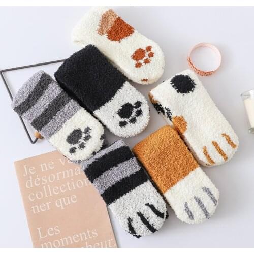 Winter Warm Cat Paw Socks For Women Girls Sleeping Socks Home Floor Socks Thick Socks cheap Cute Multi-style Breathable print