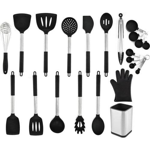 1-16Pcs Silicone Cooking Kitchen Utensils Set Stainless Steel Handle Turner Spatula Spoon Tongs Whisk Cookware Kitchen Tools Set