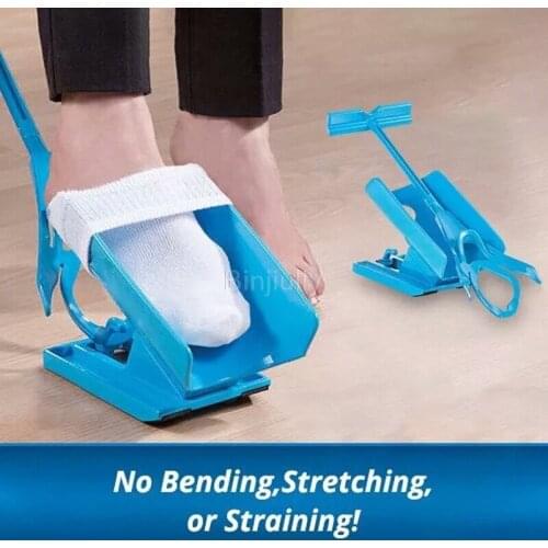 1pc Sock Slider Aid Blue Helper Kit Helps Put Socks On Off No Bending Shoe Horn Suitable For Socks