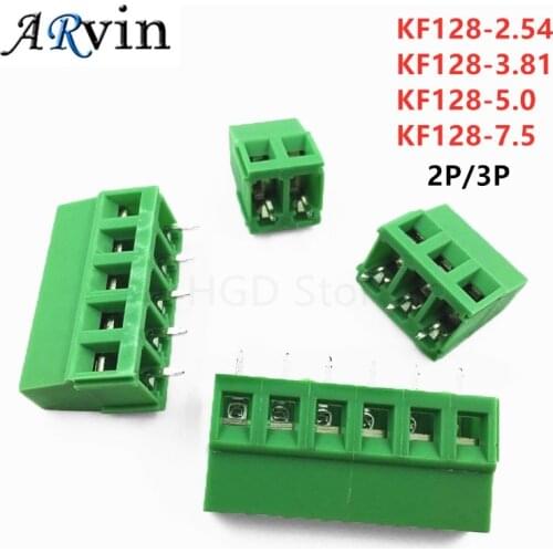 10Pcs KF128-2Pin/3Pin 2.54 / 3.81 / 5.0 / 7.5mm Spacing Terminal Block Splice Terminal Screw Type PCB Screw Terminal