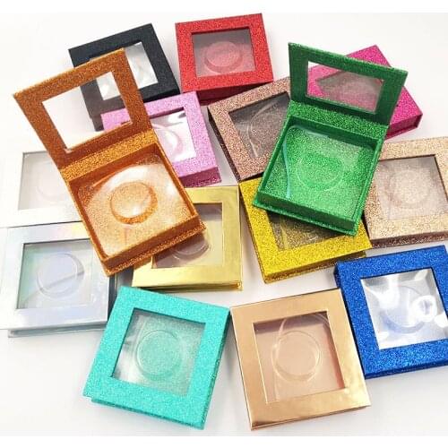 10 Piece Small Glitter Square Eyelash Box Private Label Custom Eye Lashes Cases