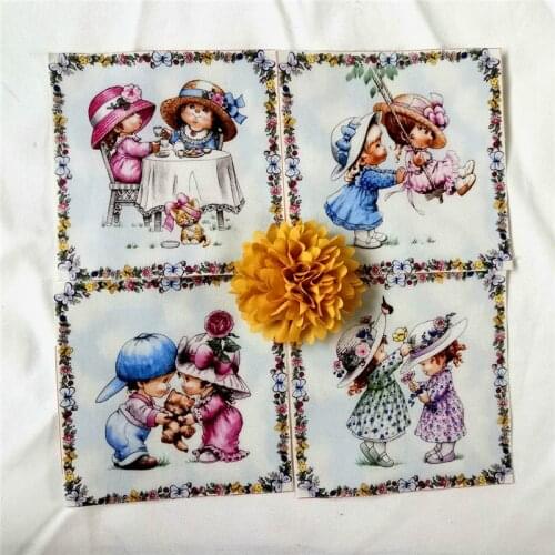 2020 NEW 15*15cm mix4pcs Retro hat girl hand dyed Cotton Linen Fabrics DIY patchwork handmade cloth digital printing cloth SL177