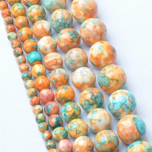 Free Shipping Natural Yellow Blue Dots Rainbow Stones Round Spacer Loose Beads For Necklace Bracelet Charms Jewelry RBSB06