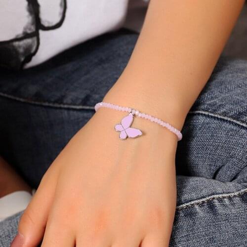 Fashion Beads Trendy Bracelet Bangle for Women Alloy Dream Purple Butterfly Pendant Bracelet Bangle Jewelry for Girls