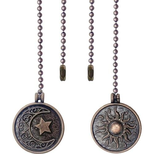 2Pcs Ceiling Fan Pull Chain Set Sun & Moon Pattern Pull Chains Extension Copper Beaded Ball Fan Pull Chain with Ornament