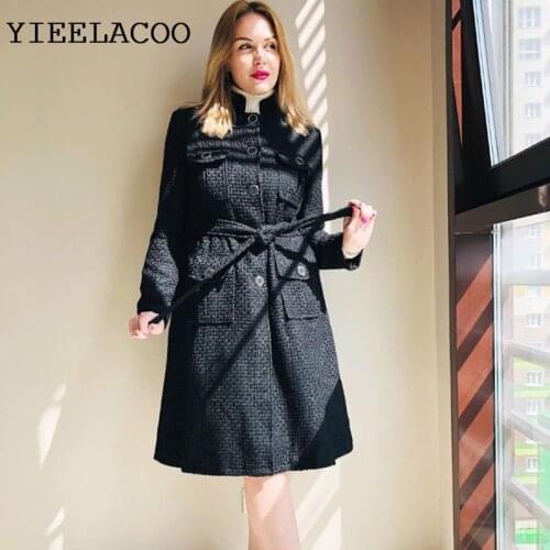 Black woolen coat Long autumn /winter womens coat new Business ladies Wool classic jacket coat one-piece