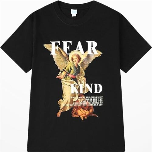 Ulzzang Funny Angel Retro Print T Shirt Men Ins Style100% Cotton Tide Brand T Shirts Men And Women Hip Hop Black Color Top Tee