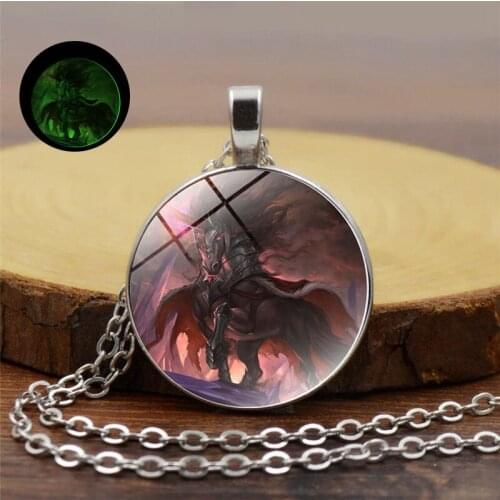 Classic Chain Glass Dome Alloy Glow In The Dark Pendant Necklace Fly Horse Pattern Luminous Necklace Jewelry for Women