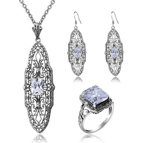 Real Silver 925 Jewelry Sets 925 Sterling Silver Ring Pendant Earrings For Women Zircon Butterfly Rings Pendants Earrings Set