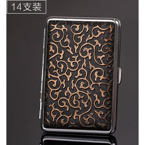 14 Cigarette Retro Delicate Pattern Men Leather Cigarette Case Waterproof Cigarette Box Slim Portable Storage Container Gift