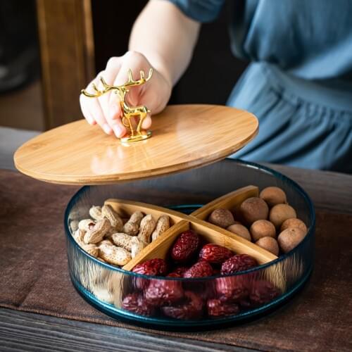 Creative Transparent Divided Grid Fruit Platter Table Decoration Snacks Fruit Dried Fruit Plate Restaurant Hotel Service Tray