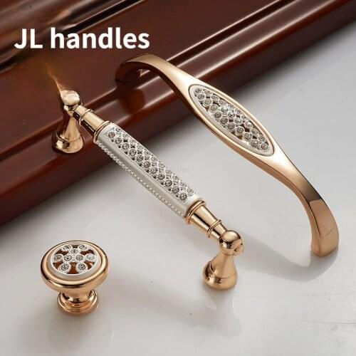 Champagne Goud Deurgrepen Met Diamant Luxe Zinklegering Kast Lade Knoppen Europese Garderobe Meubels Trekt Hardware