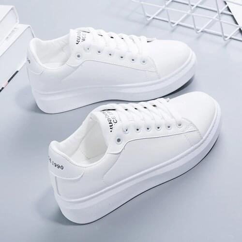 New Women White Shoes Casual Height Increase Skateboard Sneakers Breathable Comfortable Flat Platform Shoes Outdoor Walking Shoe