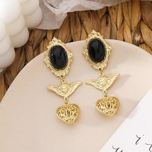 MWSONYA 2020 Vintage Korean Angel Love Heart Crystal Earrings for Women Fashion Hollow Love Pendant Shining Jewelry Gift