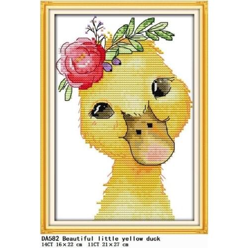 Beautiful Little Yellow Duck Cross Stitch Embroidery Needlework Kit Counted Patterns 11CT Stamped Thread 14CT Printed Fabric Set
