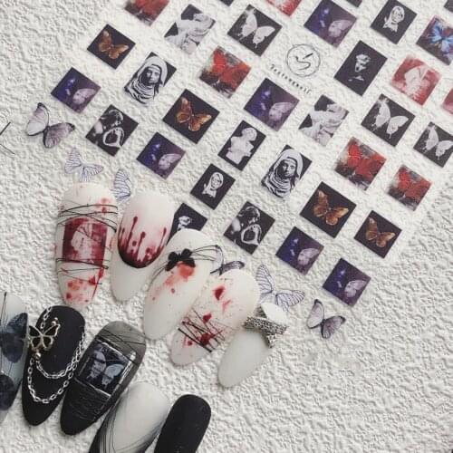 3D Nail Art Stickers Bohemia Dark Butterfly Cross Word Nails Stickers for Nails Sticker Decorations Manicure Plaster Statue