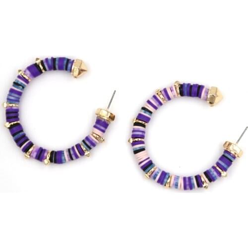 2021 New Purple Rivet Semicircle C Shape Beach Pyramid Tinted Soft Ceramic Stud Earrings for Women