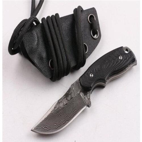 Carry On Rope Defense Knife Curved Damascus Sharp Blade Integrated Steel Pattern G10 Handle Outdoor Pocket EDC Tool Gift For Men