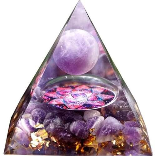 Handmade Orgonite Pyramid 60mm Amethyst Crystal Sphere With Amethyst Natural Cristal Stone Orgone Energy Healing Orgone