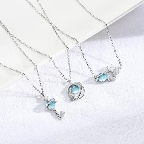 Girl Heart Blue Glass Planet Glass Cabchon Necklace Dream Star Clavicle Chain Necklace Jewlery