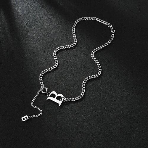 Stainless Steel Initial Necklace Pendant for Women Link Chain Letter Charm Necklace Choker Short Chain Initial Jewelry New