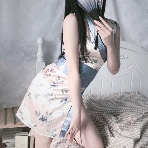 Sexy Lingerie Japanese Kimono Cosplay Outfit Traditional Style Robe Temptation Costumes Pajamas Soft Silk Belt Set For Women