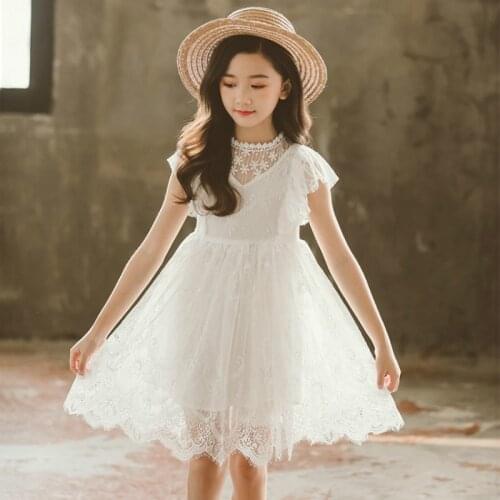 Girls Dress Summer Baby Princess Dresses Wedding Birthday Party Costume White Lace Kids Dress For Girl 3 4 6 8 10 12 14 Yrs