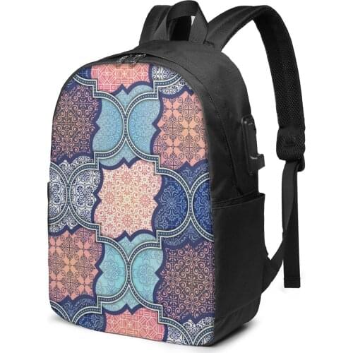 Teenage Backpack for School Boy Girl Abstract Ethnic Pattern School Bag USB Charging Bookbag