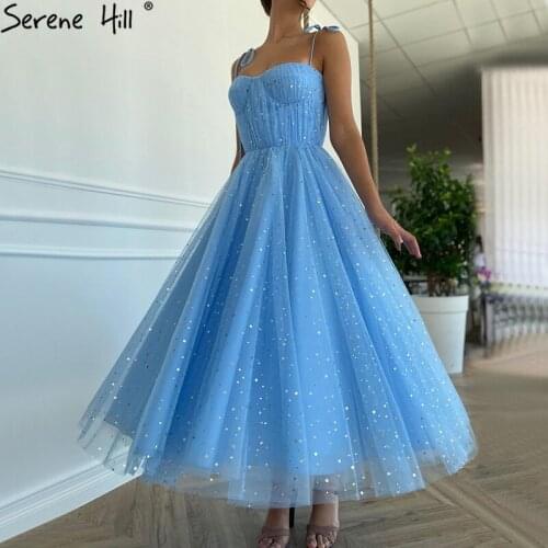 Serene Hill Blue A-Line Simple Evening Dresses Tulle Sleeveless Ankle Length Formal Dress 2020 DLA70684