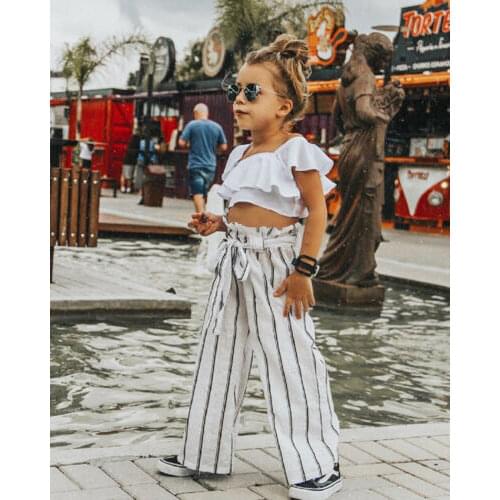 Baby Girl Floral Off The Shoulder Strap Top + Pleated Wide Leg Pants Summer Clothes Outfits Set