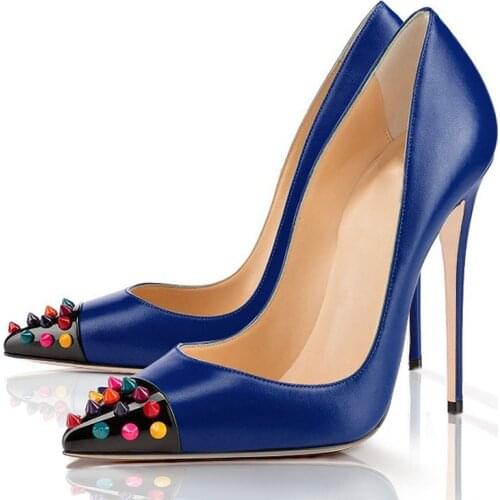 Red Bottom Shoes Rivet Fashion Women High Heeled Pump Spikes Evening Shoe Wedding Heels Pointed Toe Stiletto Size46 Dropshopping