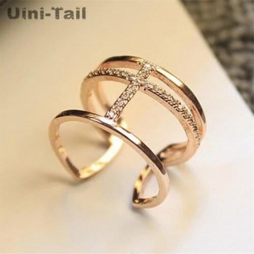 Uini-Tail hot new 925 sterling silver fashion simple opening ring Korean double-layer cross ring fashion tide flow high quality