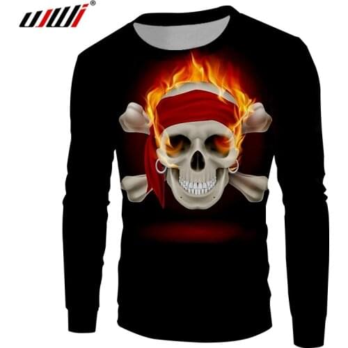 UJWI Man Harajuku Loose Sweatshirt 3D Red Flame Skulls Mens Favorite Tops Suppliers Casual Best Selling Pullover
