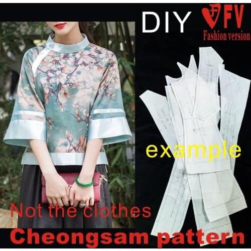 Improved version of cheongsam pattern female soil wide-sleeved blouse cutting design Figure 1: 1 pattern physical object BQP-73