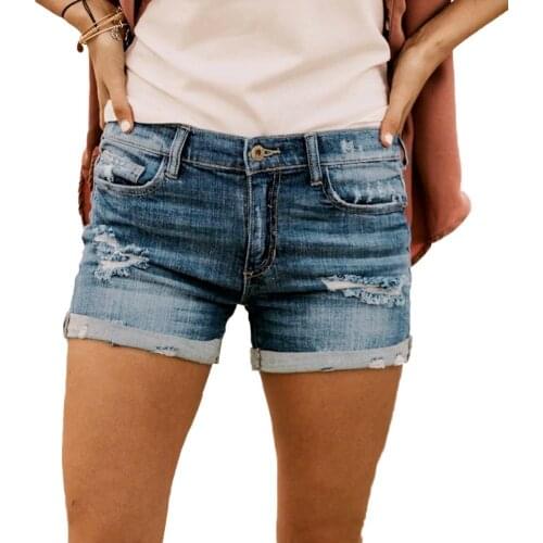 Skinny Jeans Denim Shorts For Women Fashion Button Jeans Ripped Holes Pockets Slim Denim Shorts Hot Low Waisted Shorts