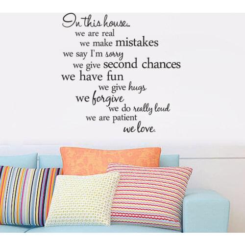 In this house we are real Home Decal Family Vinyl Wall Sticker Quotes Lettering Words Living Room Backdrop Decorative Decor