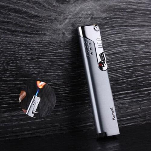 Metal gas refilling lighter windproof blue jet flames long strip grinding wheel lighter smoking gift