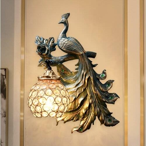 Vintage Peacock LED Wall Lamps for Living Room Creative Dining Room Industrial Decor Corridor Wall Sconce Lamp Wall Decoration