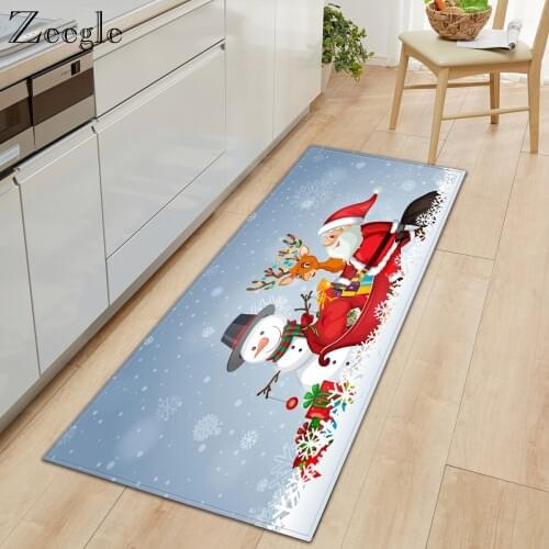 Zeegle Christmas Printed Long Kitchen Carpet Non-slip Water Absorbent Soft Mat Doormat Hallway Welcome Rug Living Room Carpet