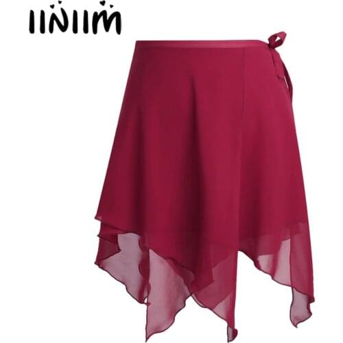Women Asymmetric Tutu Skirts Chiffon Professional Ballet Dancewear Ballet Wrap Skirt Dance Skate Wrap Over Scarf With Waist Tie