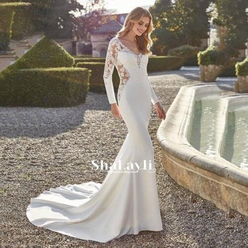 Vintage Mermaid Wedding Dresses Soft Satin Beach Bridal Gowns V-neck Sleeveless Lace Appliques Party Gowns Vestido De Novia