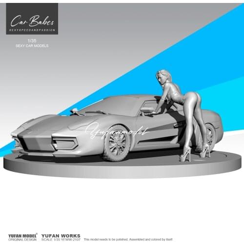 1/35 YUFAN MODEL Resin model kits figure beauty colorless and self-assembled YFWW-2107(1 Sports car + 1 beauty)