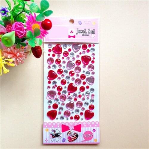 1 Sheet Kawaiii Glitter Heart Style Crystal Jewel Diamond Sticker DIY 3D Crystal Rhinestones Stickers Self Adhesive Sticker