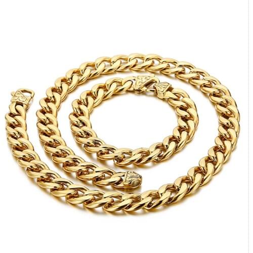 13/15MM Fashion Stainless Steel Silver Color/Gold/Black NK Cuban Chain Jewelry Mens Necklace Or Bracelet Gift 1PCS 7-40inch Hot