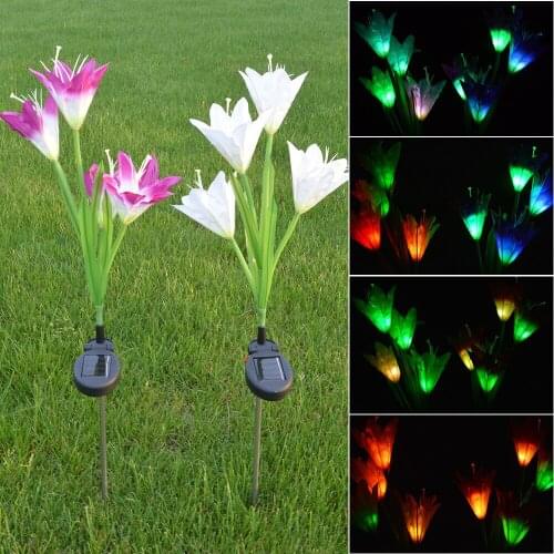 2 pcs Colorful 4 LED Solar Lily LED Solar Lantern Decoration Lawn Light Artificial Lantern