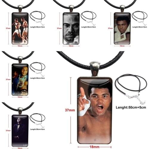 2021 Usa Boxing Star Muhammad Ali New Style Steel Color Glass Cabochon With Rectangle Shaped Pendant Choker Necklace For Child